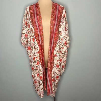 Angie Kimono Medium Women Floral Cottagecore Boho Hippie Open Front Relaxed Pink