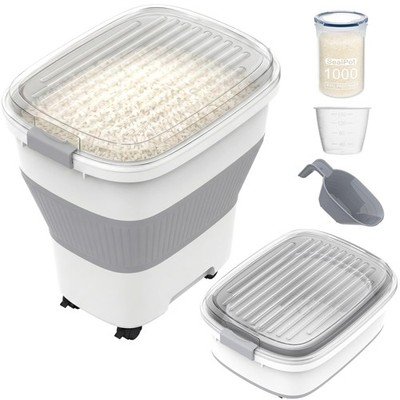 25-40Lbs Rice Container,Collapsible Food Storage Containers with Airtight Cle...
