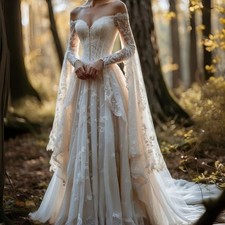 Off‑Shoulder Lace A‑Line Wedding Dress Long Sleeve Champagne Bridal Gown