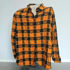 Vintage Collections Etc Halloween Pumpkin And Cat Plaid Flannel Shirt XL