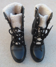 Marc Fisher Black Leather Shearling Women's Lug Boots Size 9M