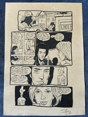 Steve Dillon drawing and painting on old paper signed stamped vintage