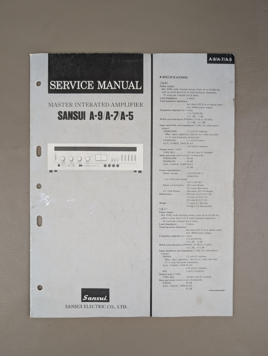 Sansui A-9/A-7/A5 Master Integrated Amplifier Service Manual D