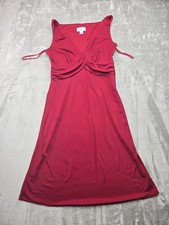 ANN TAYLOR LOFT Womens Size 8 Red V-Neck Ruched Cinch Waist Cocktail Midi Dress