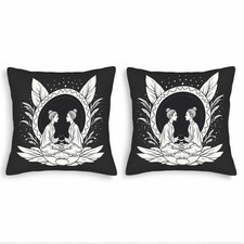 Set of 2 18x18in Throw Pillow Covers-Intricate Flower Design with Serene Figures