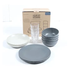 Koziol Team Gothenburg Plate Set, 16-Piece, Nature Ash Grey + New (280012)