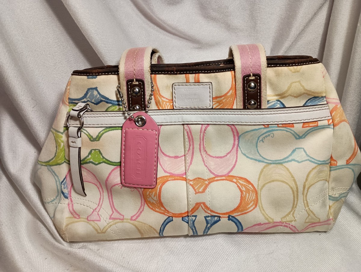 Coach Multicolor Scribble C Signature Tote Bag Pink Handles