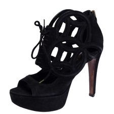 Stivaletti Louis Vuitton neri scamosciati con ritagli monogramma plateau tagl...