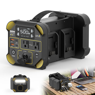 Portable 500W Pure Sine Wave Power Inverter for DeWalt 20V 4-Battery LED Light