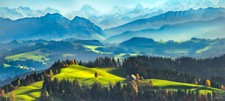 Landscape art trees mountains mist cyan Custom Gaming Mat Desk