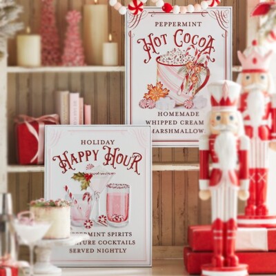 Raz 18'' Holiday Refreshments Christmas Cocktails or Hot Cocoa Metal Embossed Sig