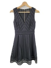 J Crew Women's Petite Striped Eyelet Dress Sleeveless Black Sz 0P C7315