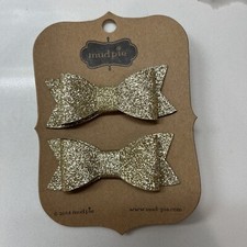 Mud Pie Set of 2 GOLD GLITTER Bow Hair Clips 3" NWT