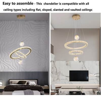 Modern LED Chandelier Dimmable 3 Color Crystal Ceiling Pendant Light Adjustable