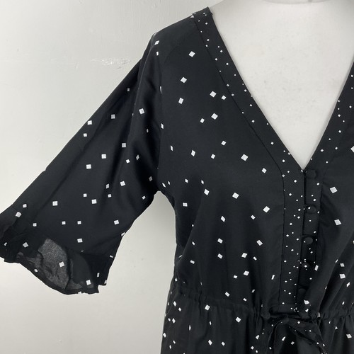 NEXT Dress Size UK 12 Black White Tall Drawstring Waist Knee Length Mono - Picture 4 of 13