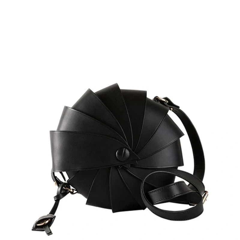 Boldrini Selleria Opera Round Shell Bag Black Leather Made In Italy Crossbody