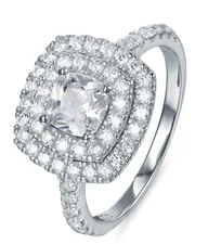 925 Sterling Silver Square Halo Cz Wedding Band Engagement Ring Sz 2.5-15 SE02A