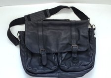 Leather 15" Laptop Carrying Shoulder/Messenger Bag 16.5"x13"x4" 7 Pockets, Black