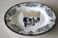 ROYAL STAFFORD HALLOWEEN SKULL KING CROWN SALAD PLATES(s) BLACK/GOLD - NEW - S/4