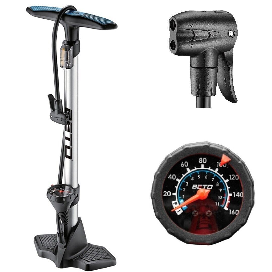 Beto Rush 25"" Alloy BIKE, FOOTBALL, RUGBY Floor Pump w Gauge PSI BAR - UK STOCK