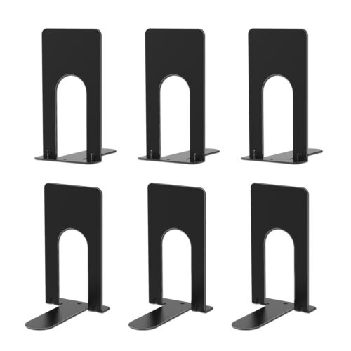 Book Ends Metal Book Ends for Shelves,6 Pcs Book Organizers Small, Black