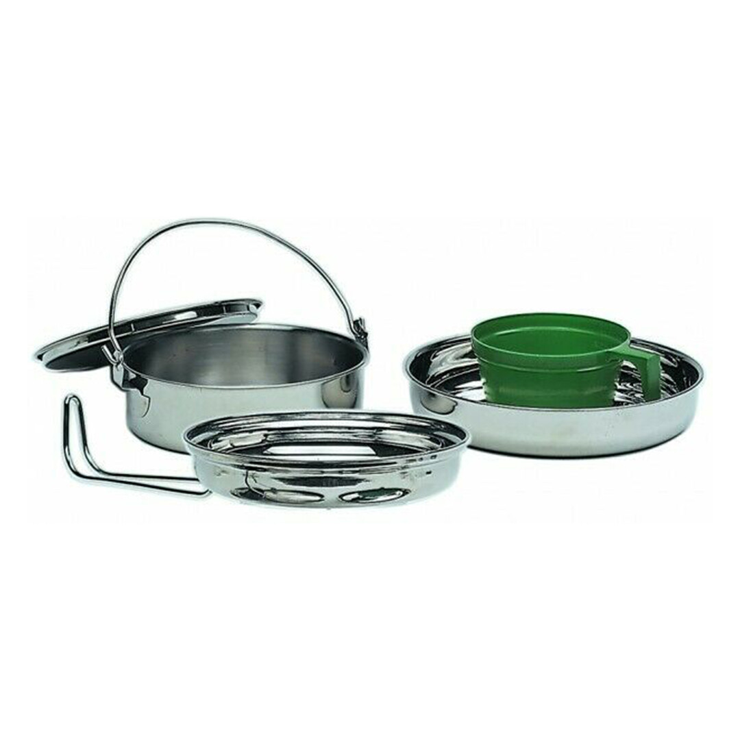 Mil-Tec 1 Person Cooking Set Stainless Steel Camping Fishing Hiking Festival