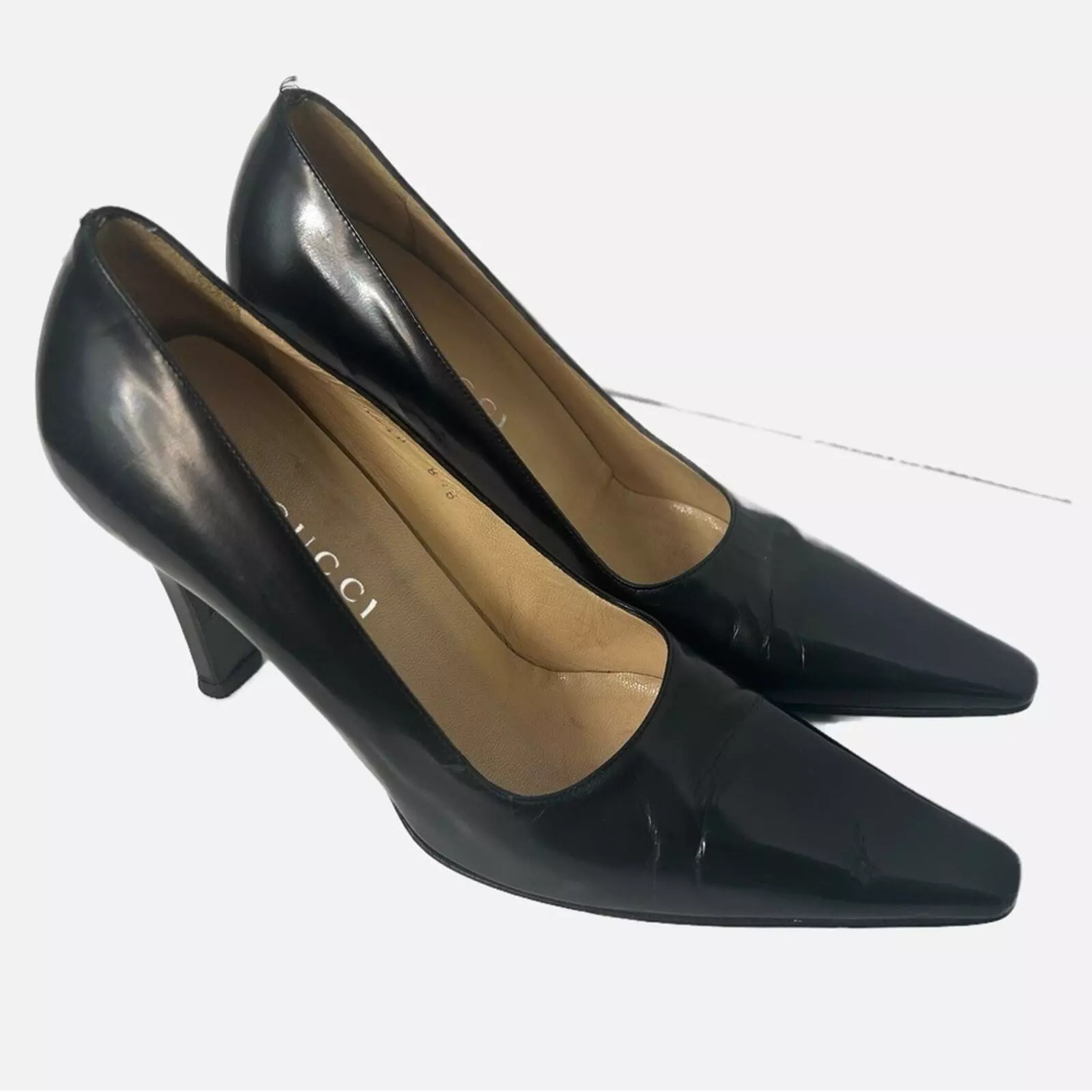 Authentique escarpins en cuir pour femme GUCCI secrétaire bureau classique noir 8,5 US