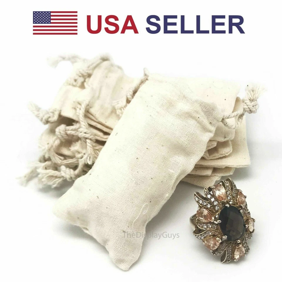 Multi-purpose Natural Cotton Muslin Drawstring Reusable Bags w Variety of Sizes - Image 2 of 4