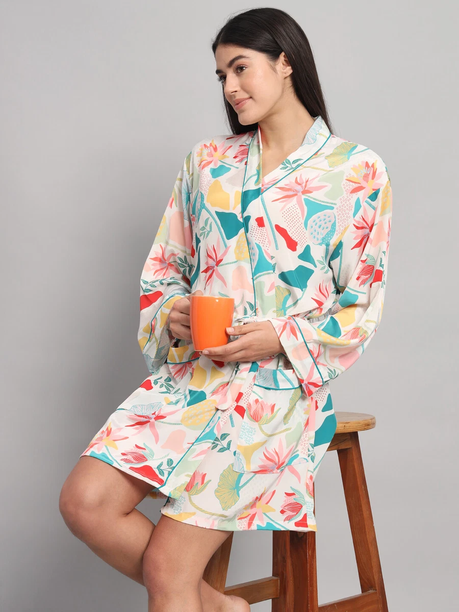 Kimono Floreale Vintage da Donna,Vestiti Sciolti Setosi Taglie Forti Vestaglia Lunga Cardigan in Raso Accappatoio Camicia da Notte Fresca Estiva Camicia da Notte Morbida per la Casa,Borgogna,XL