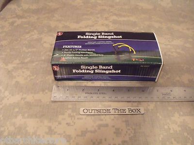 Emergency/Survival: Single Band Folding Slingshot, Leather Ammo Pocket, NIB