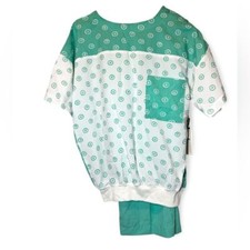 Vintage 70s Fashion Spirit Women Medium Mint Swirly 2 Piece Deadstock Pant Set