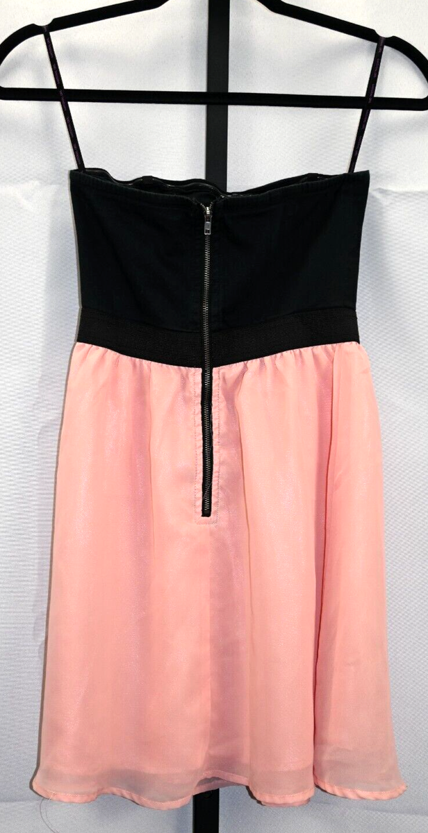 Material Girl Strapless Dress Pink & Black Zip Back Size XS 23