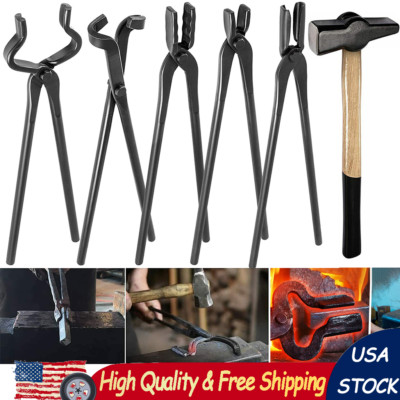 Bladesmith Knife Making Tongs Set & 1.5kg Blacksmith Hammer for Forge Anvil Vise