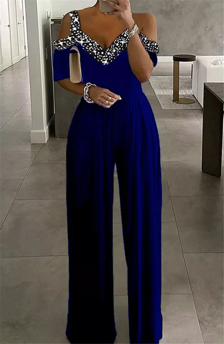 Jumpsuits for Women Elegant Wrap V Neck Long Sleeve High Waisted Wide Leg  One Piece Jumpsuit Dressy Formal Romper with Pockets - Walmart.com