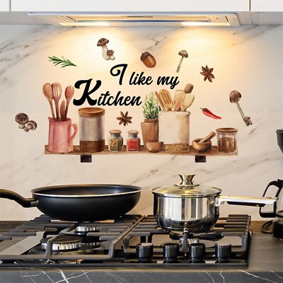 Kitchenware Utensil Shelf Wall Stickers, sacinora I Love My Kitchen DIY Wall ...