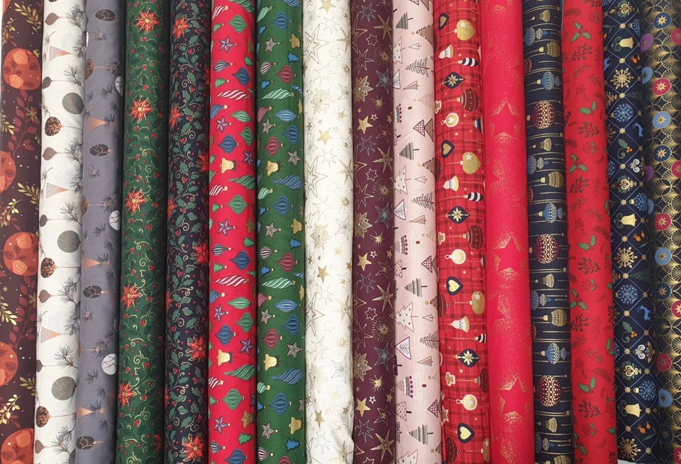 Weihnachtsstoffe Baumwolle Deko Weihnachten Stoffe mit Gold Glitzer - Bild 2 von 2