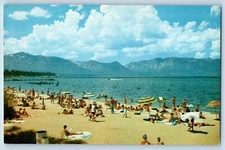 Lake Tahoe California Postcard Lake Sky Beaches Bijou Channel Bridge Beach 1960