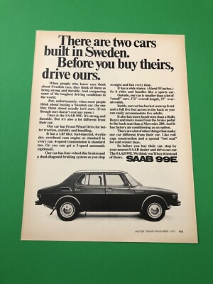 1971 1972 SAAB 99E 99 VINTAGE ORIGINAL PRINT AD ADVERTISEMENT PRINTED