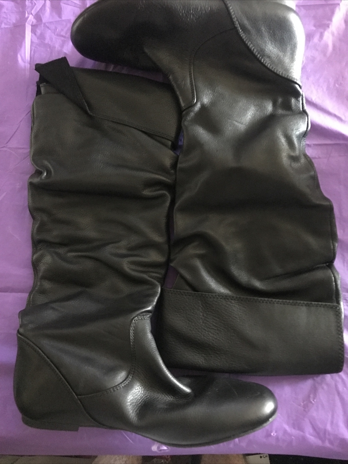 Knee High Slouch Boots Wedge Heel Black 