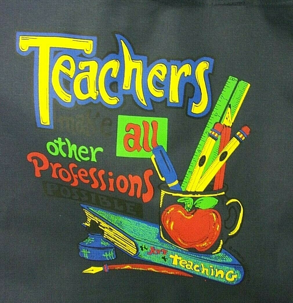 Teachers Tote Bag Size L Reusable Cloth Shopping Beach Grocery 15.5"X15" Blue