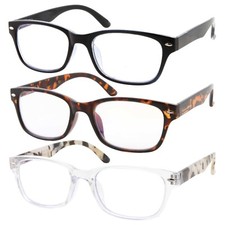 Progressive Reading Glasses - Square Frame Multi Focus Readers - 3 Powers in 1