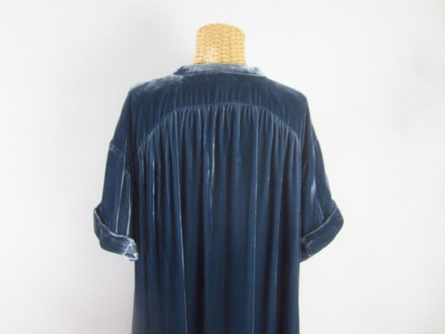 Chemise femme Sundance XL bleu acier manches courtes velours froncé rayonne soie - Photo 9/11