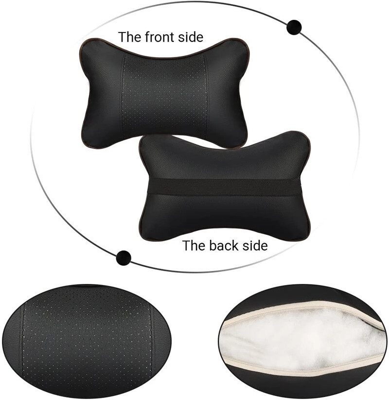2Pcs Car Seat Head Neck Rest Leather Support Cushion Pad HeadRest Bone