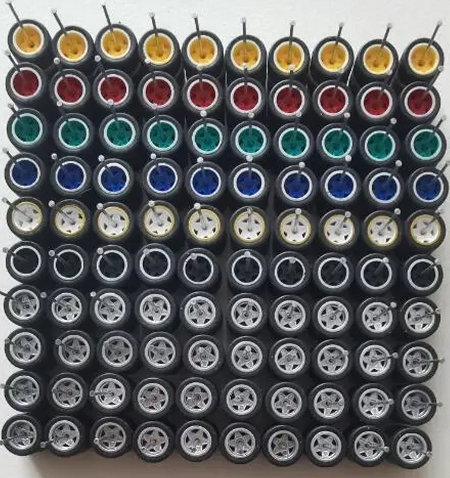 1:64 50 SETS of Custom WHEELS and RUBBER Tyres 5 spoke JDM style Fit hotwheels-image