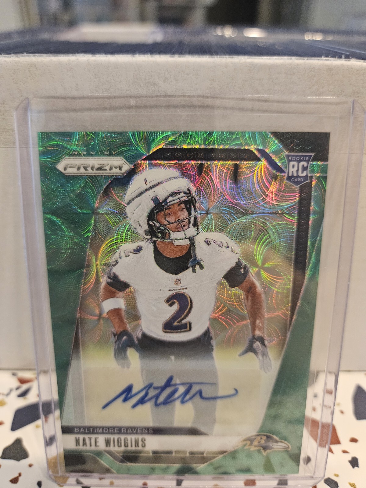 2024 Prizm Nate Wiggins Green Scope Rookie RC Auto /75  Baltimore Ravens