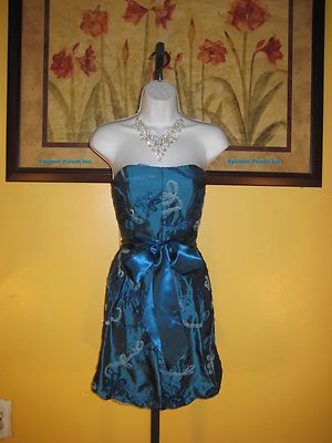 NWT $188 Cache Floral Embroidered Blue Strapless Dress Size 2