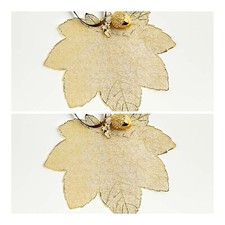 Crate and Barrel Gold Maple Leaf With Acorn Christmas Ornament  Lot of 2 