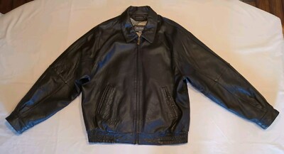 Vintage Wilsons Leather Jacket Brown Collared Map Lined Full Zip Bomber XL