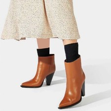 Stivaletti Tronchetti Donna Ecopelle Cuoio Scarpe Tacco Comodo Stivali Alti