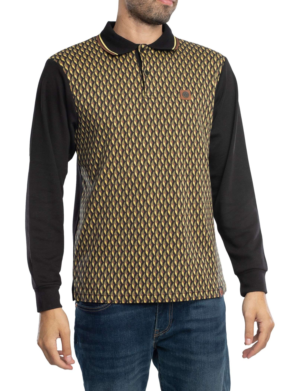 Мужская рубашка поло с длинными рукавами в стиле деко Trojan черная 4390₽